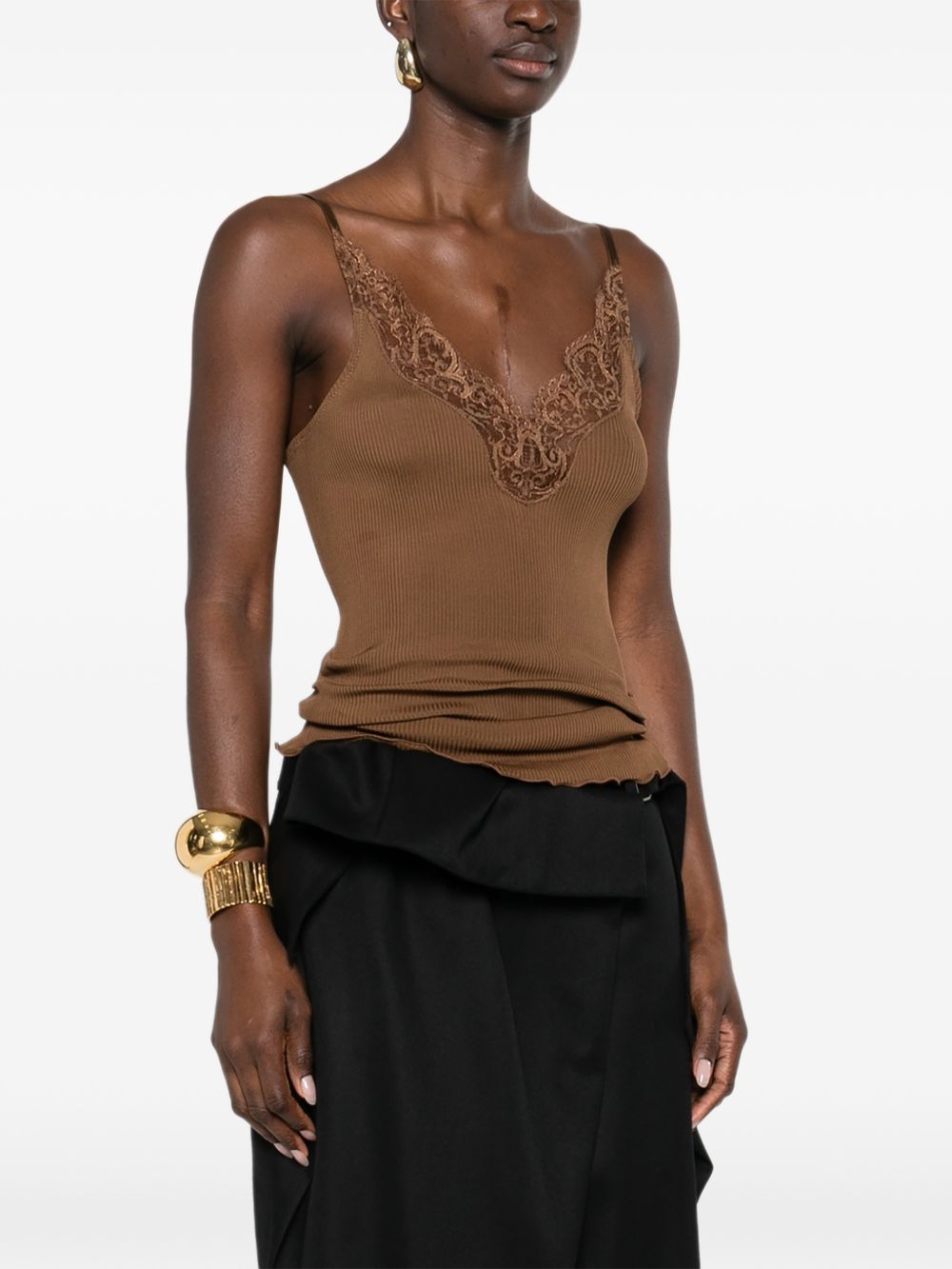 Saint Laurent V-neck spaghetti straps adjustable straps Lace silk top