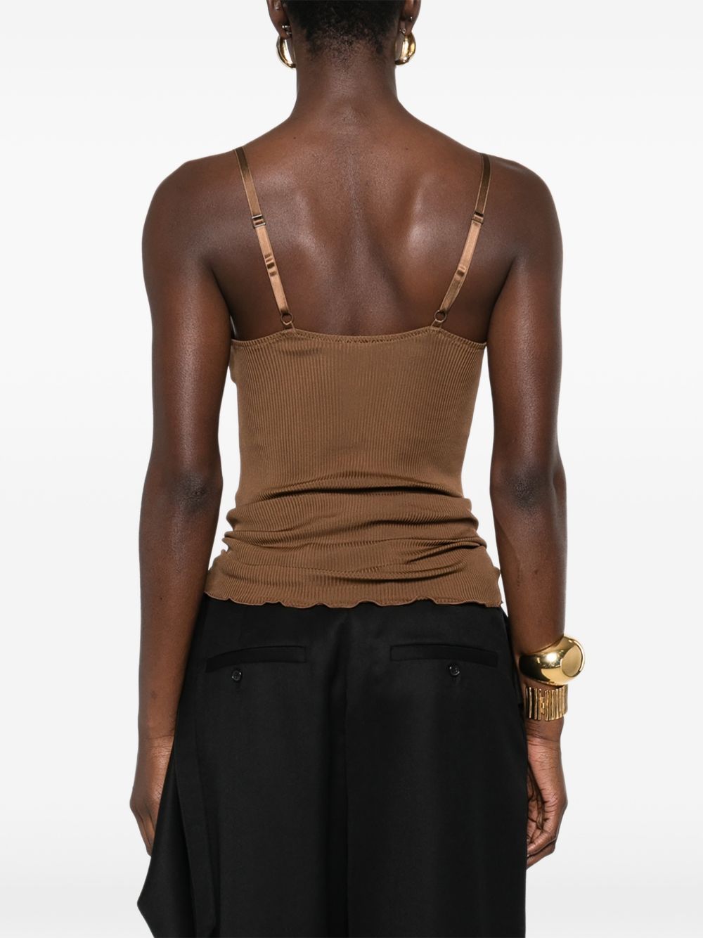 Saint Laurent V-neck spaghetti straps adjustable straps Lace silk top