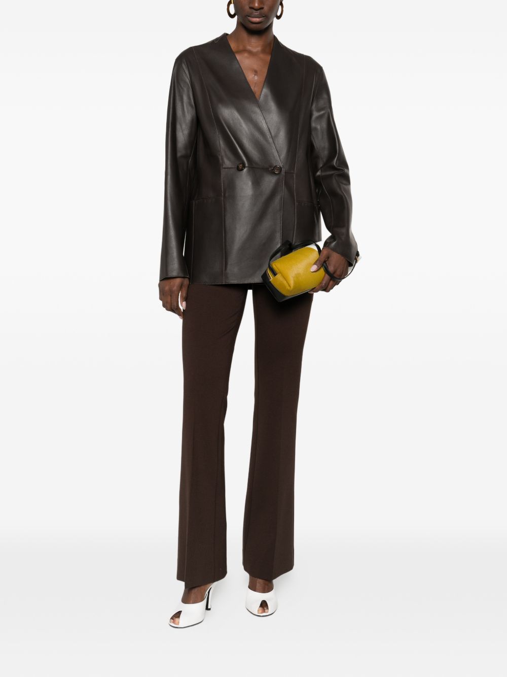 Emporio Armani V-neck panelled design long sleeves Leather blazer jacket