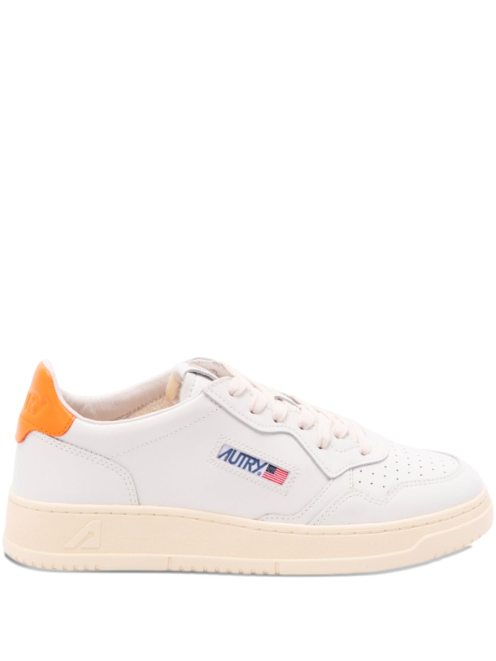 Autry MEDALIST LOW SNEAKERS IN WHITE LEATHER AND PARSIMMON ORANGE