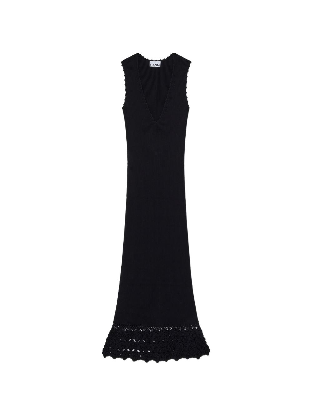 Ganni V-neck sleeveless Crochet cotton long dress