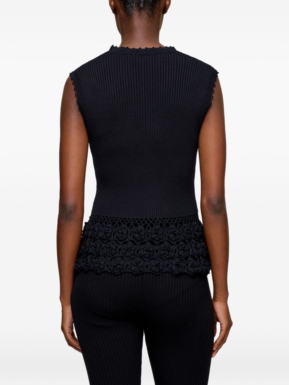 Ganni V-neck sleeveless scalloped trim Crochet cotton vest