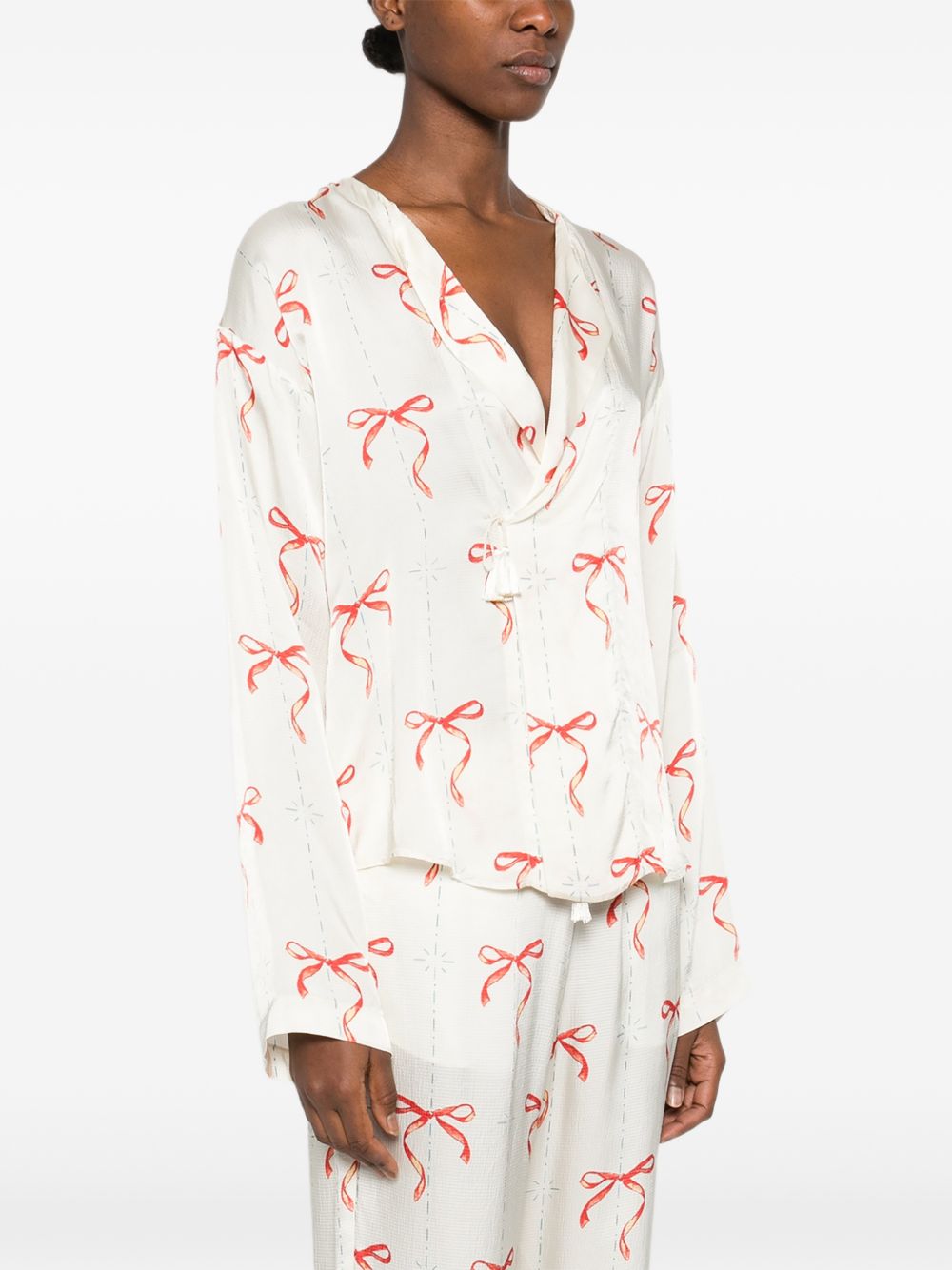 Forte Forte V-neck Printed crossed shirt
