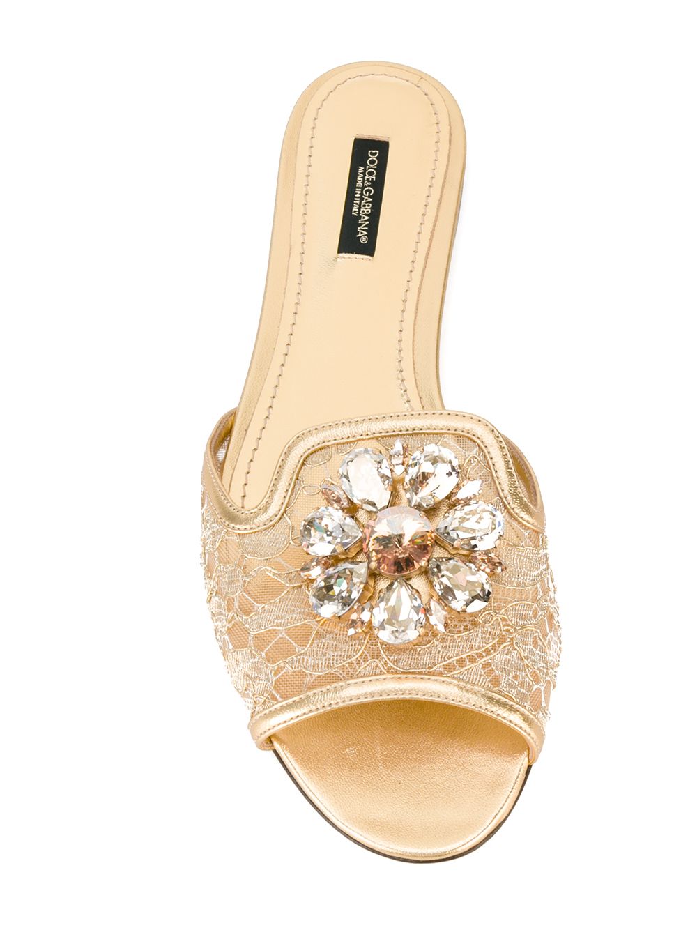 Dolce & Gabbana Rainbow slide in lurex lace with brooch