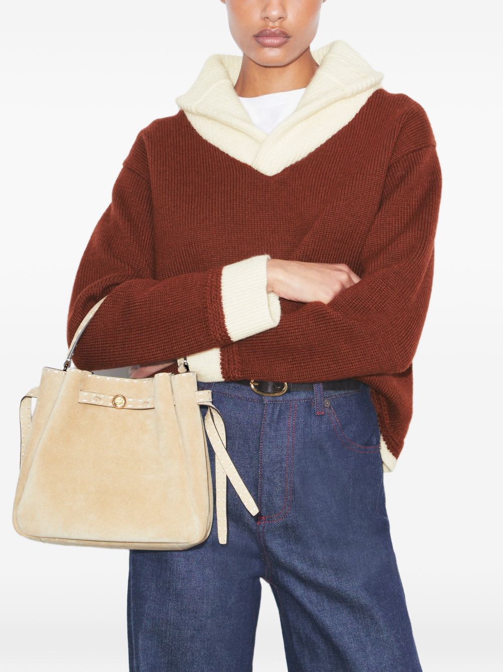 Tory Burch Romy Suede Pick Stitch Bucket Bag