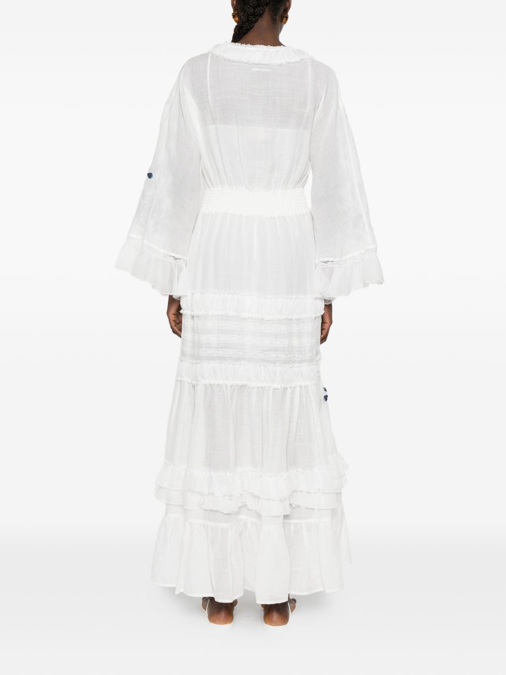 Ermanno Firenze V-neck tiered skirt short sleeves Embroidered maxi dress