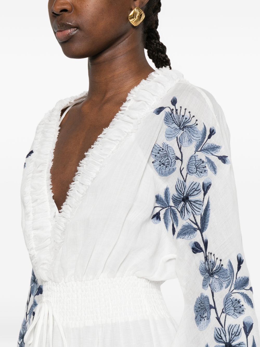 Ermanno Firenze V-neck tiered skirt short sleeves Embroidered maxi dress