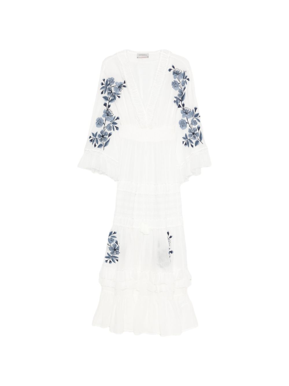 Ermanno Firenze V-neck tiered skirt short sleeves Embroidered maxi dress