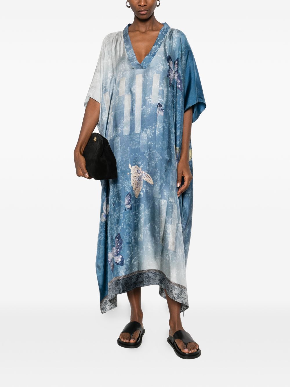 Pierre Louis Mascia V-neck short sleeves border print Printed silk kaftan