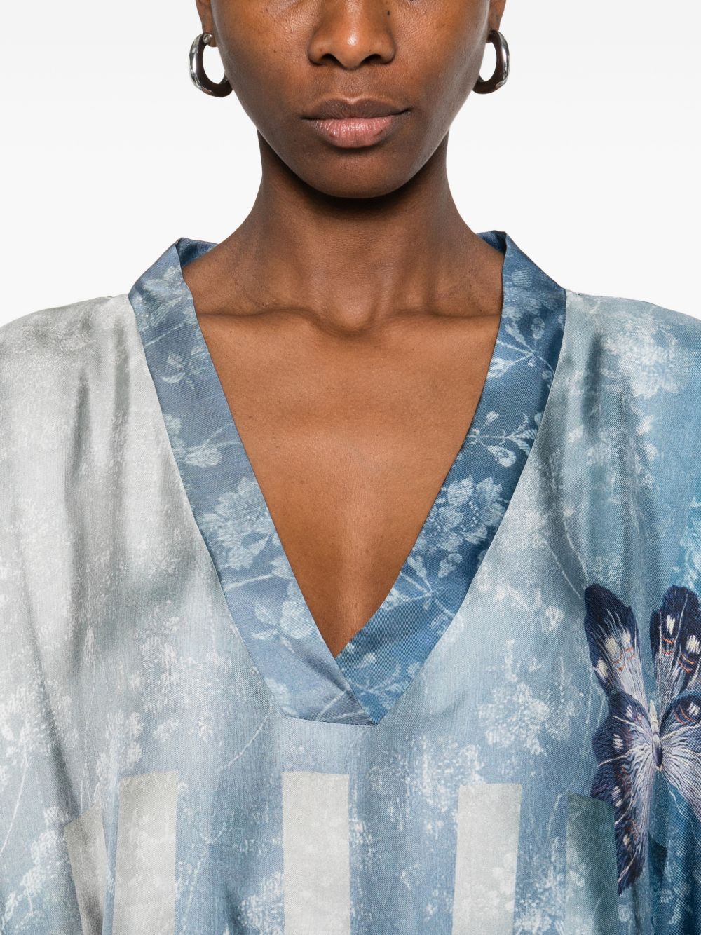 Pierre Louis Mascia V-neck short sleeves border print Printed silk kaftan