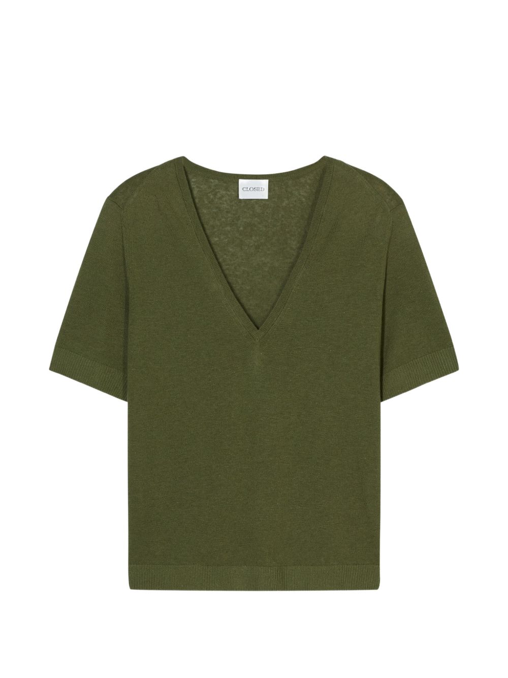 Closed V-neck short sleeves Linen and cotton v-necked sweater