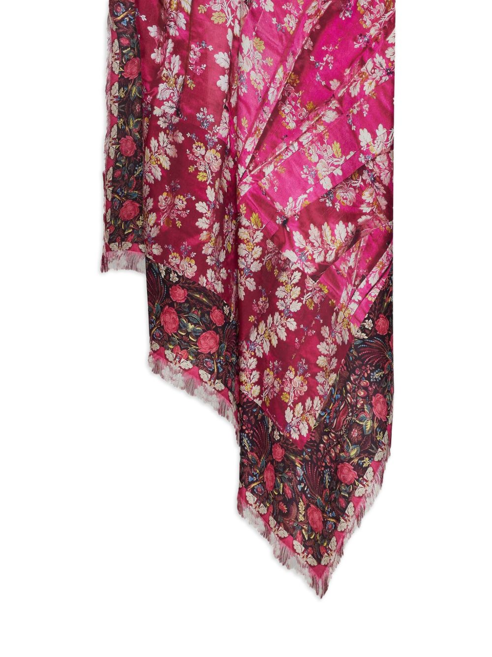 Pierre Louis Mascia Pink, floral print, fringed edge Printed silk scarf