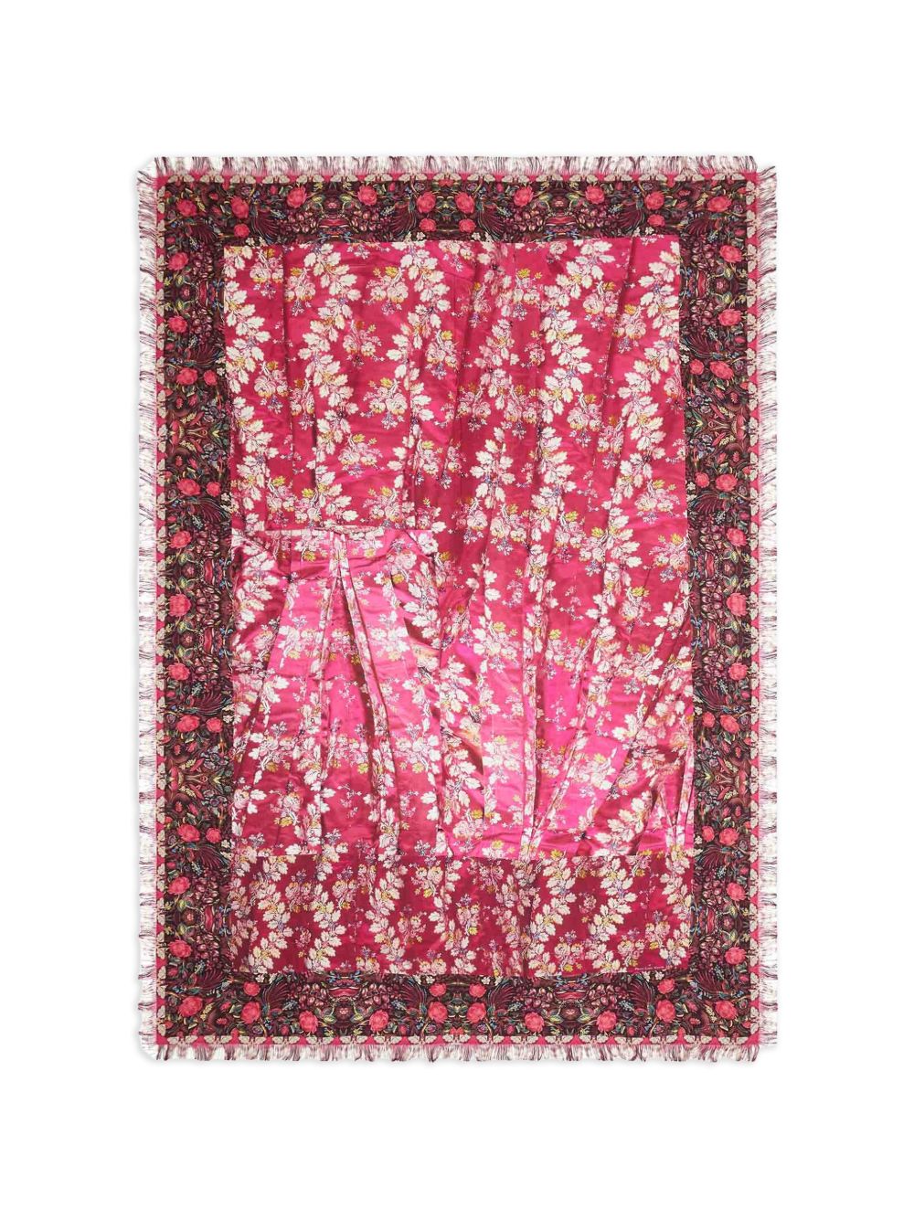 Pierre Louis Mascia Pink, floral print, fringed edge Printed silk scarf
