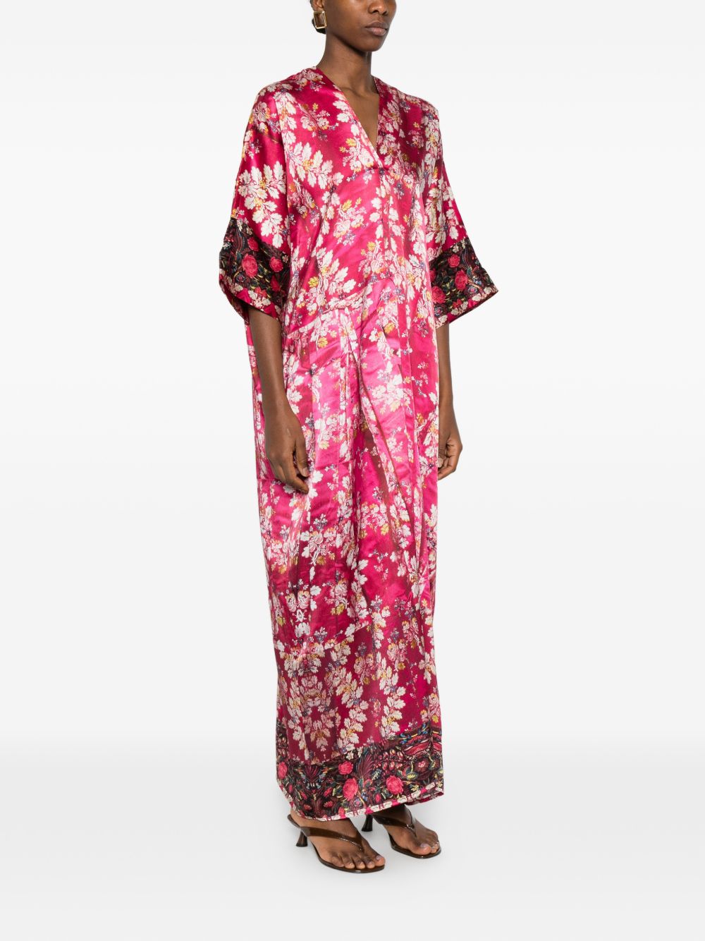 Pierre Louis Mascia V-neck, short sleeves, border print Pritned silk dress