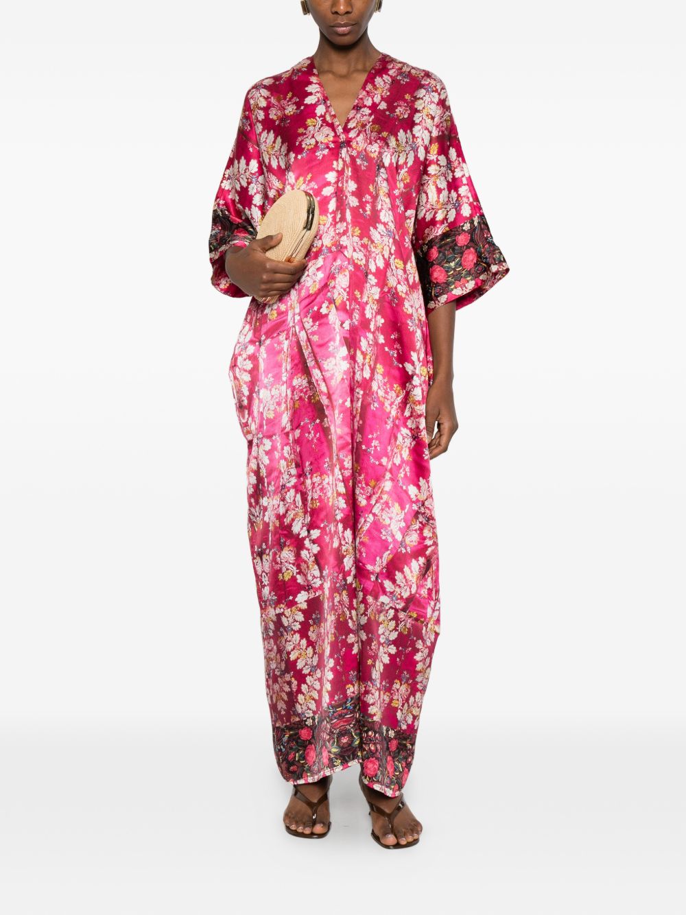 Pierre Louis Mascia V-neck, short sleeves, border print Pritned silk dress