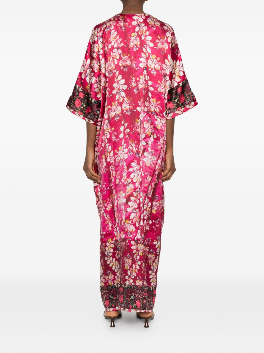 Pierre Louis Mascia V-neck, short sleeves, border print Pritned silk dress