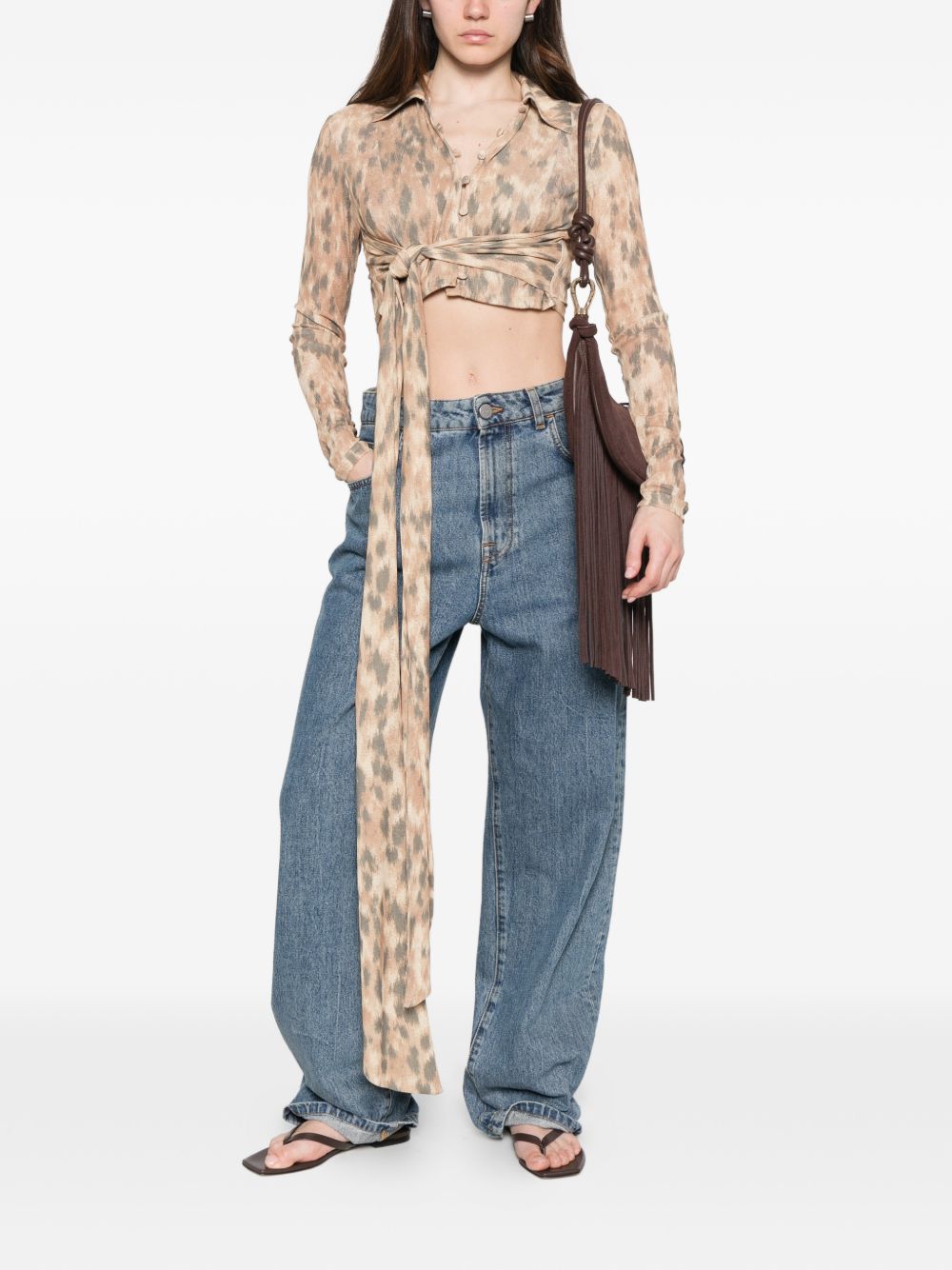Ganni Printed cropped shirt