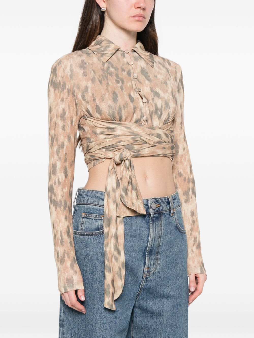 Ganni Printed cropped shirt