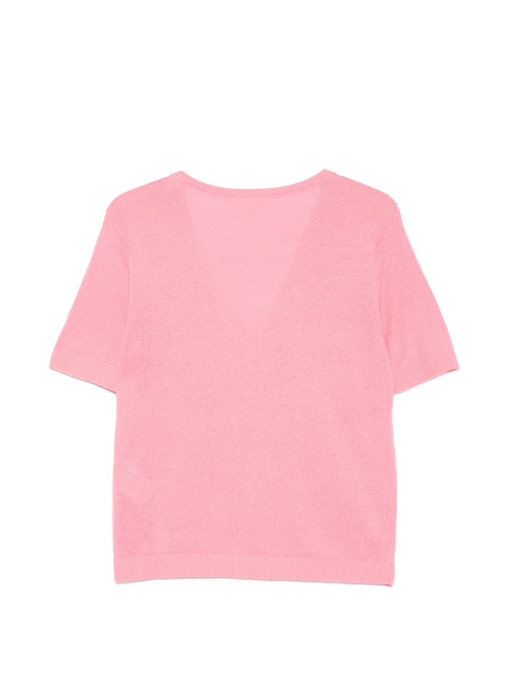 Closed V-neck short sleeves Linen and cotton v-necked sweater