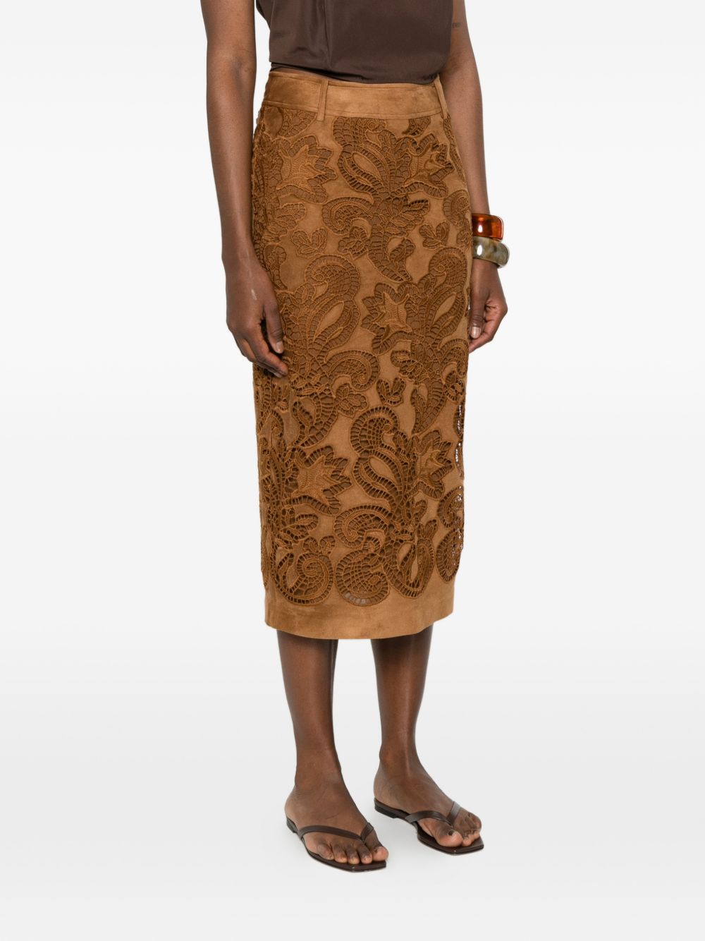 Ermanno Firenze Suede leather effect long skirt