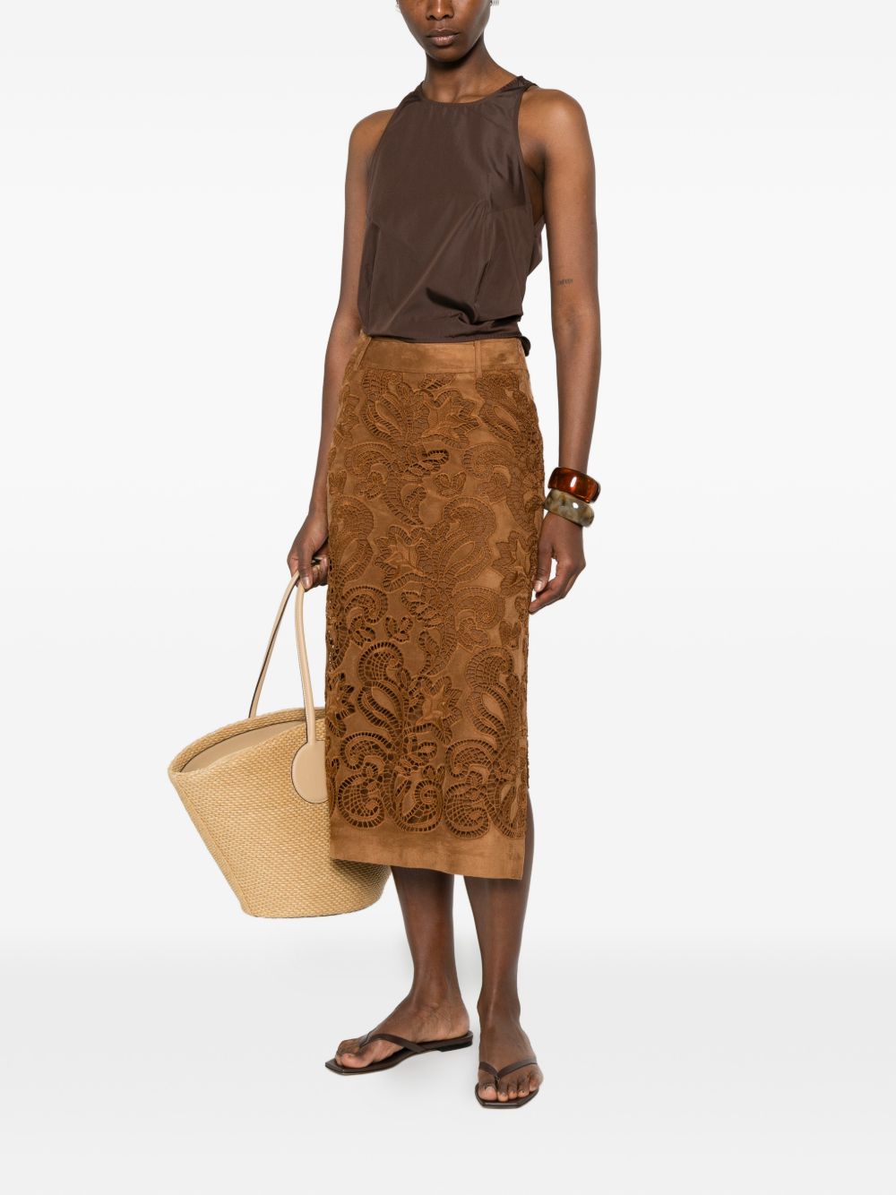 Ermanno Firenze Suede leather effect long skirt