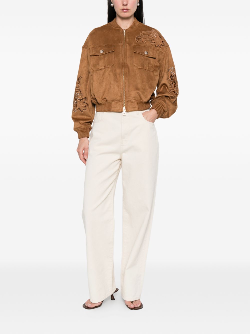 Ermanno Firenze Suede leather effect bomber jacekt