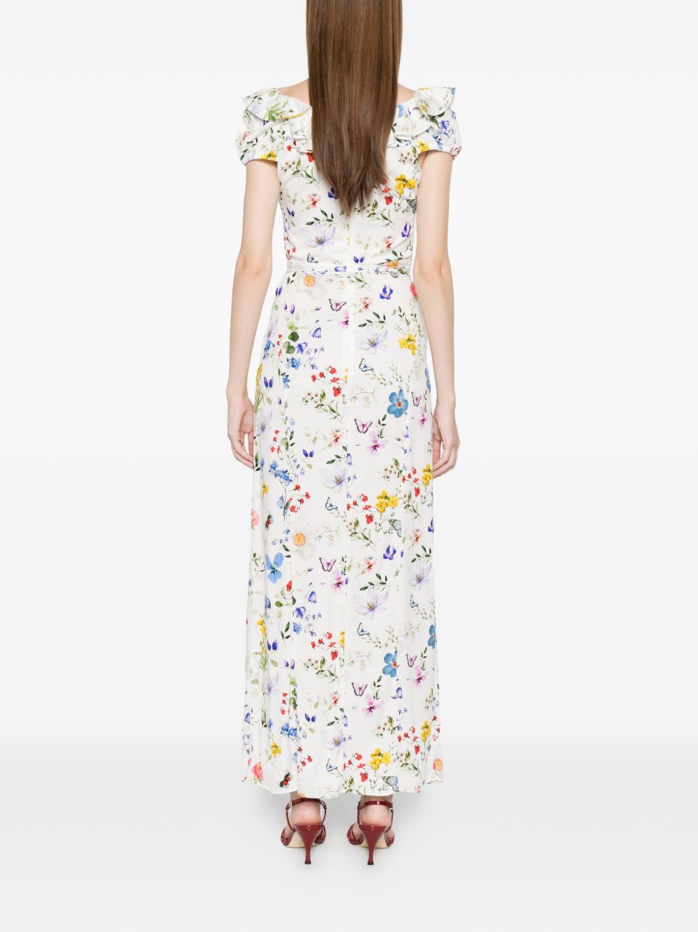Alice + Olivia V-neck ruffles slit Tara printed long dress