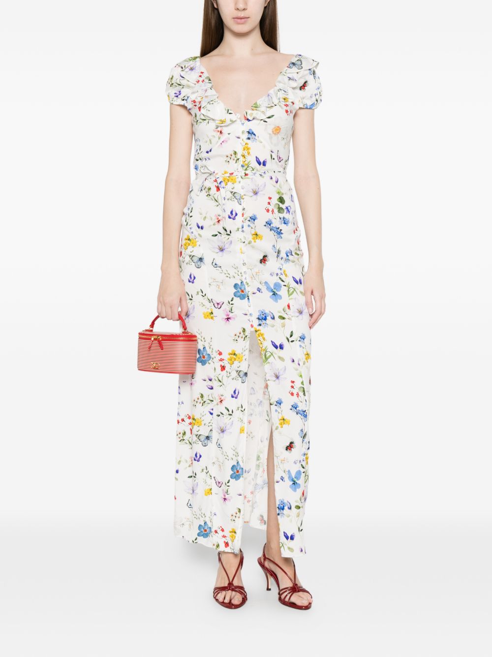 Alice + Olivia V-neck ruffles slit Tara printed long dress