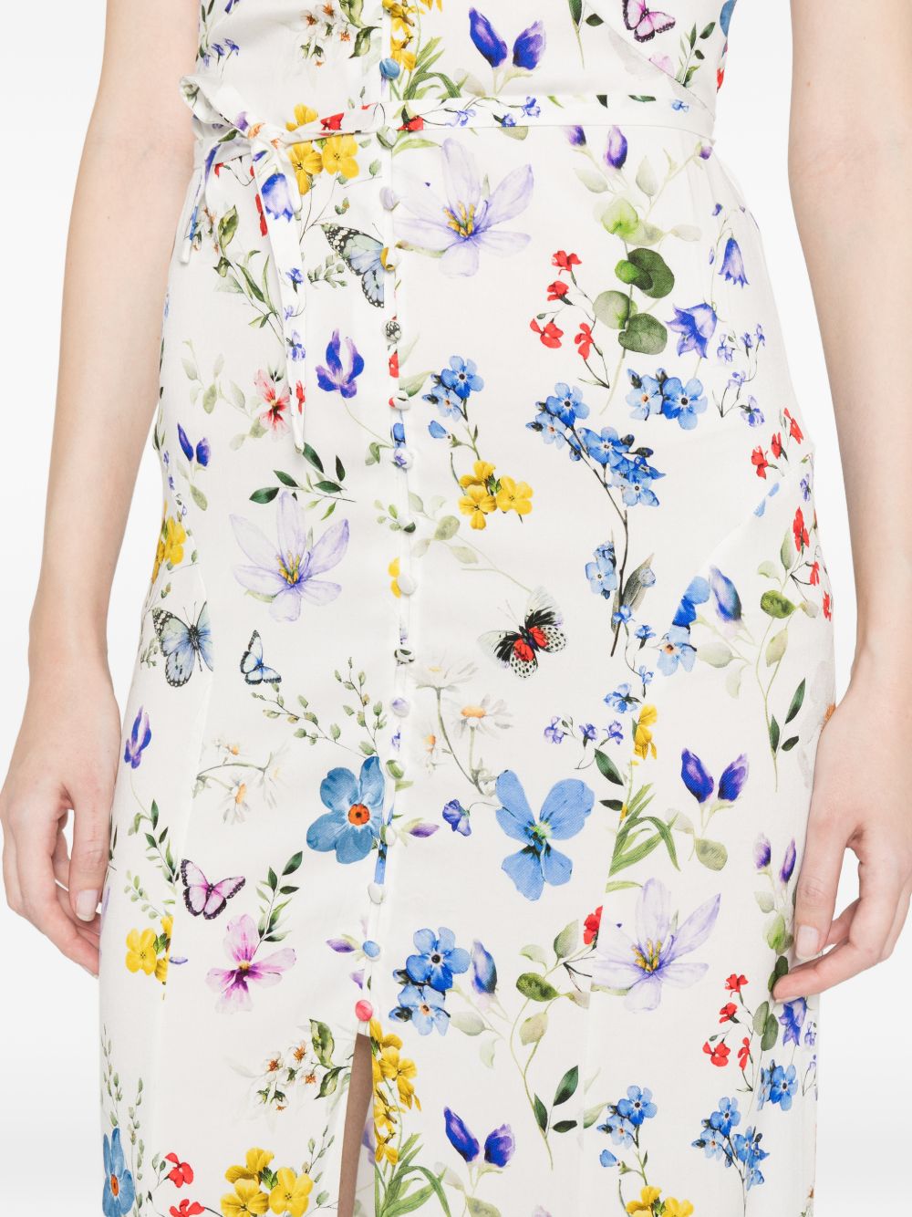 Alice + Olivia V-neck ruffles slit Tara printed long dress
