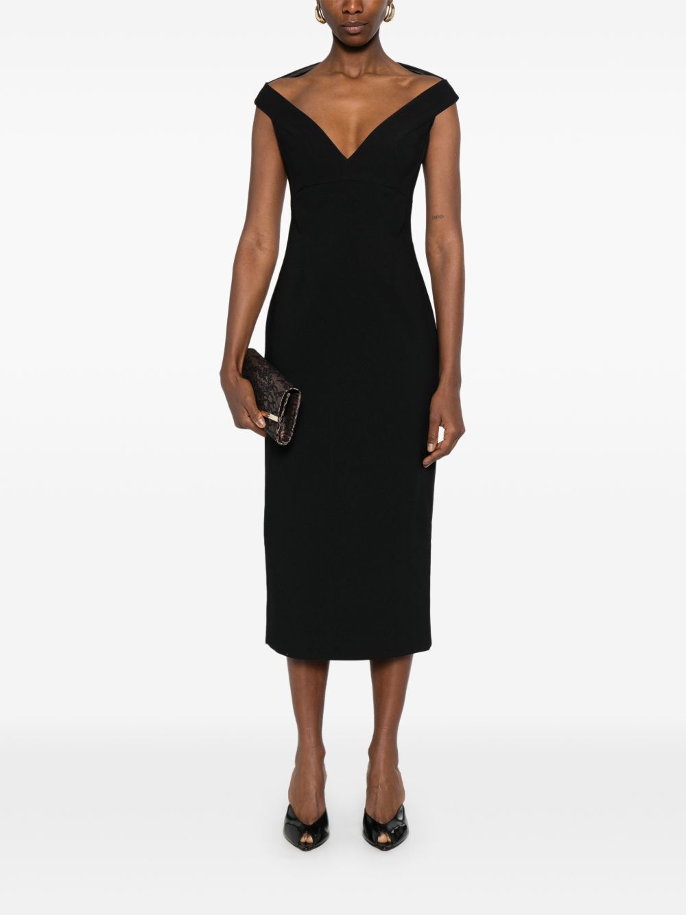 Solace London V-neck zip fastening Monica midi dress
