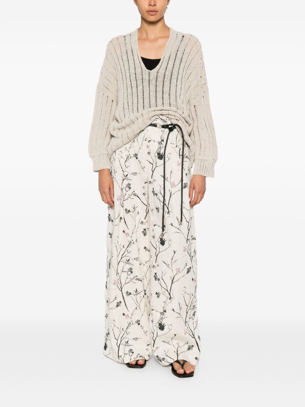 White Sand Printed wide-leg trousers