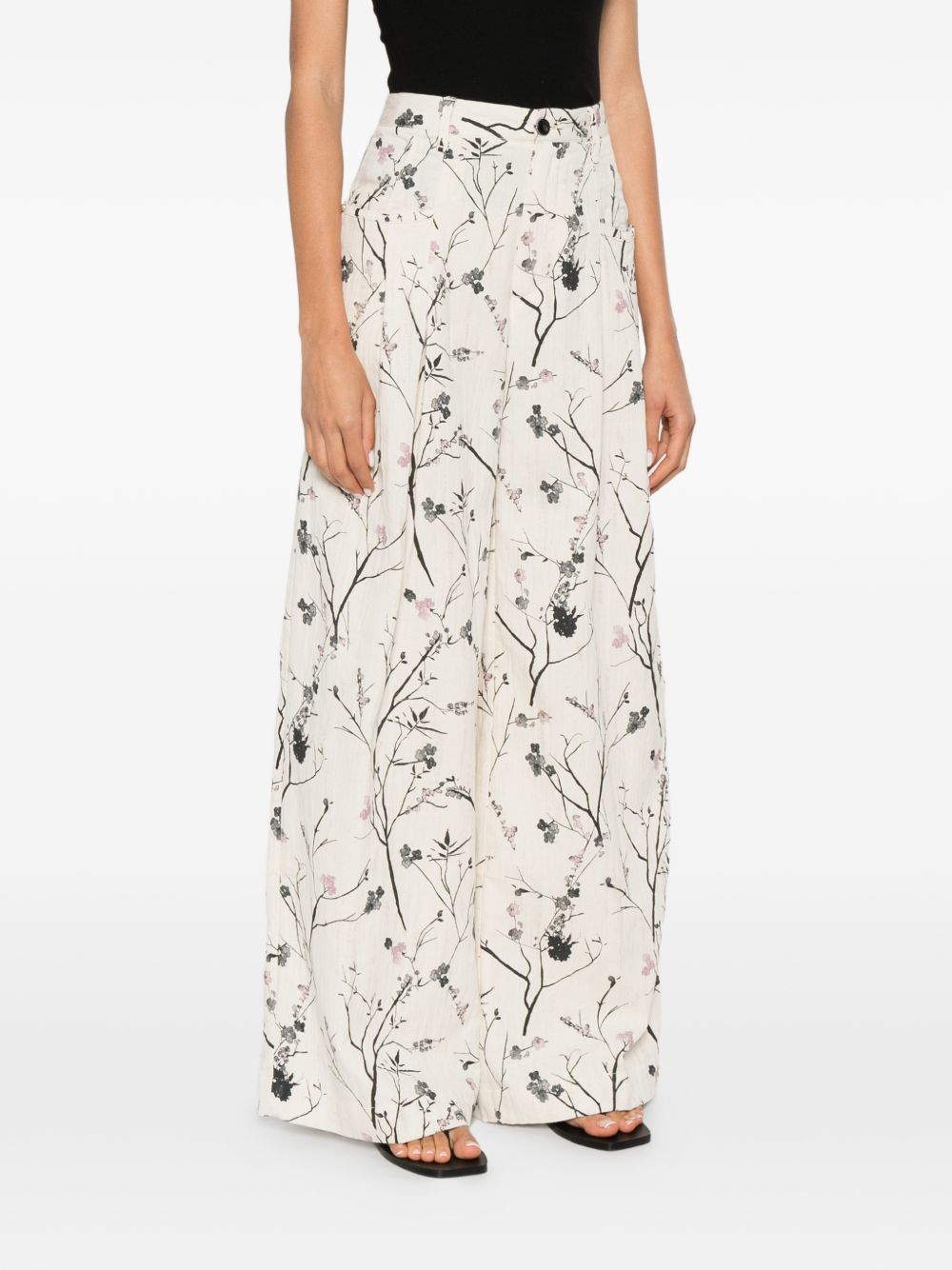 White Sand Printed wide-leg trousers