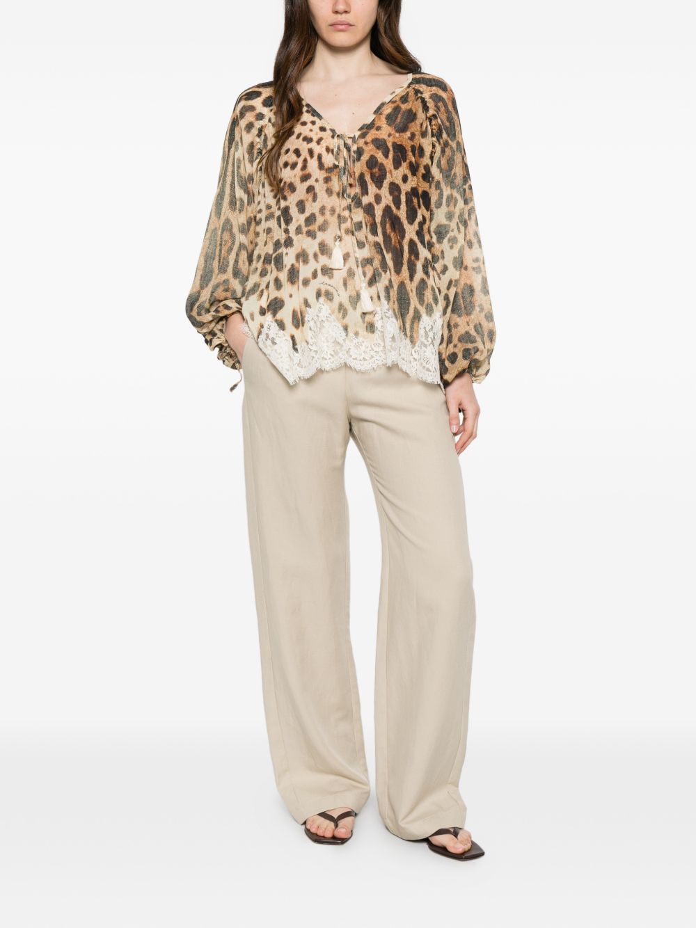 Ermanno Firenze Lace-detail printed blouse