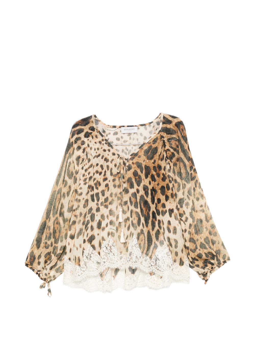 Ermanno Firenze Lace-detail printed blouse