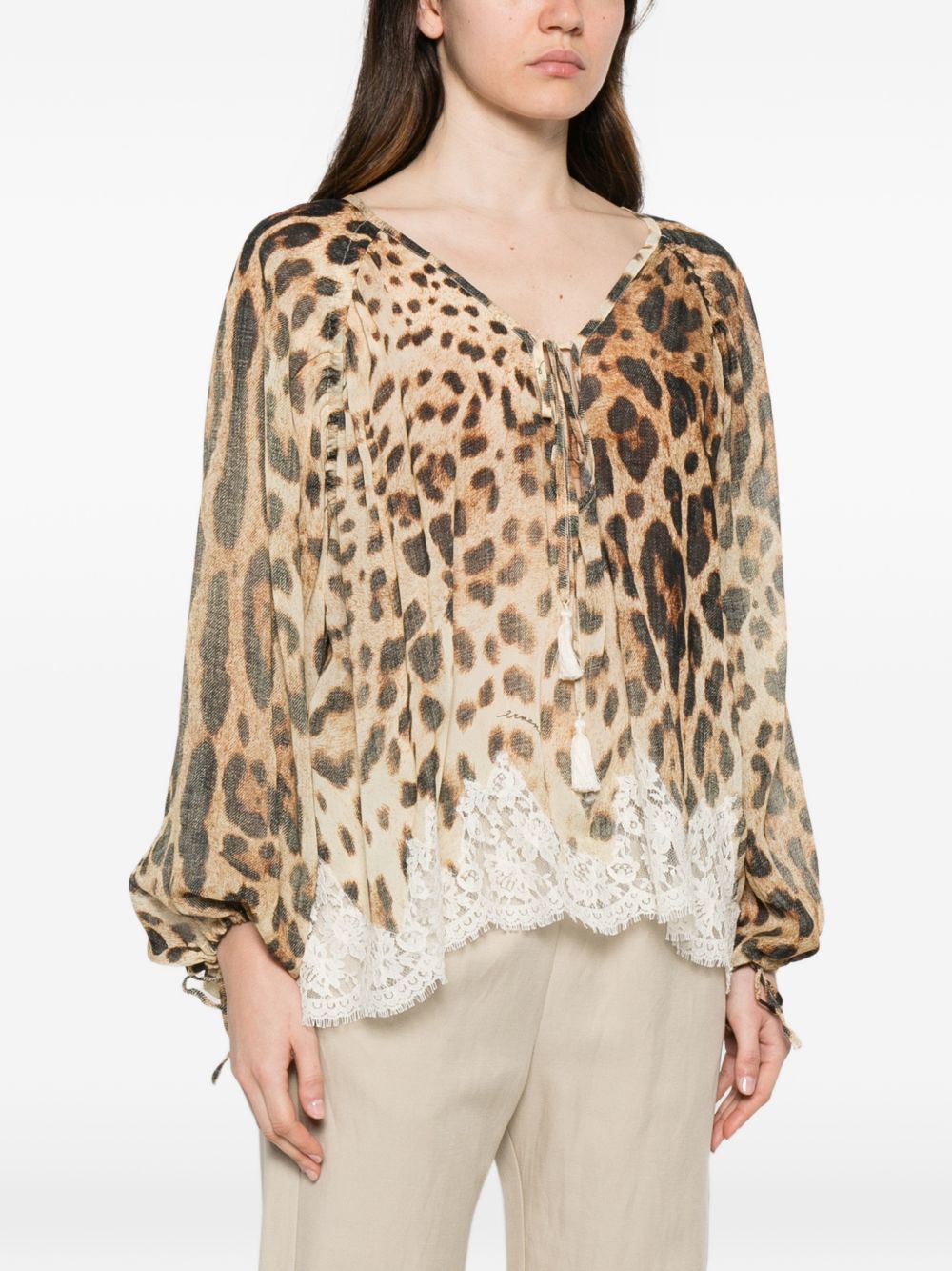 Ermanno Firenze Lace-detail printed blouse