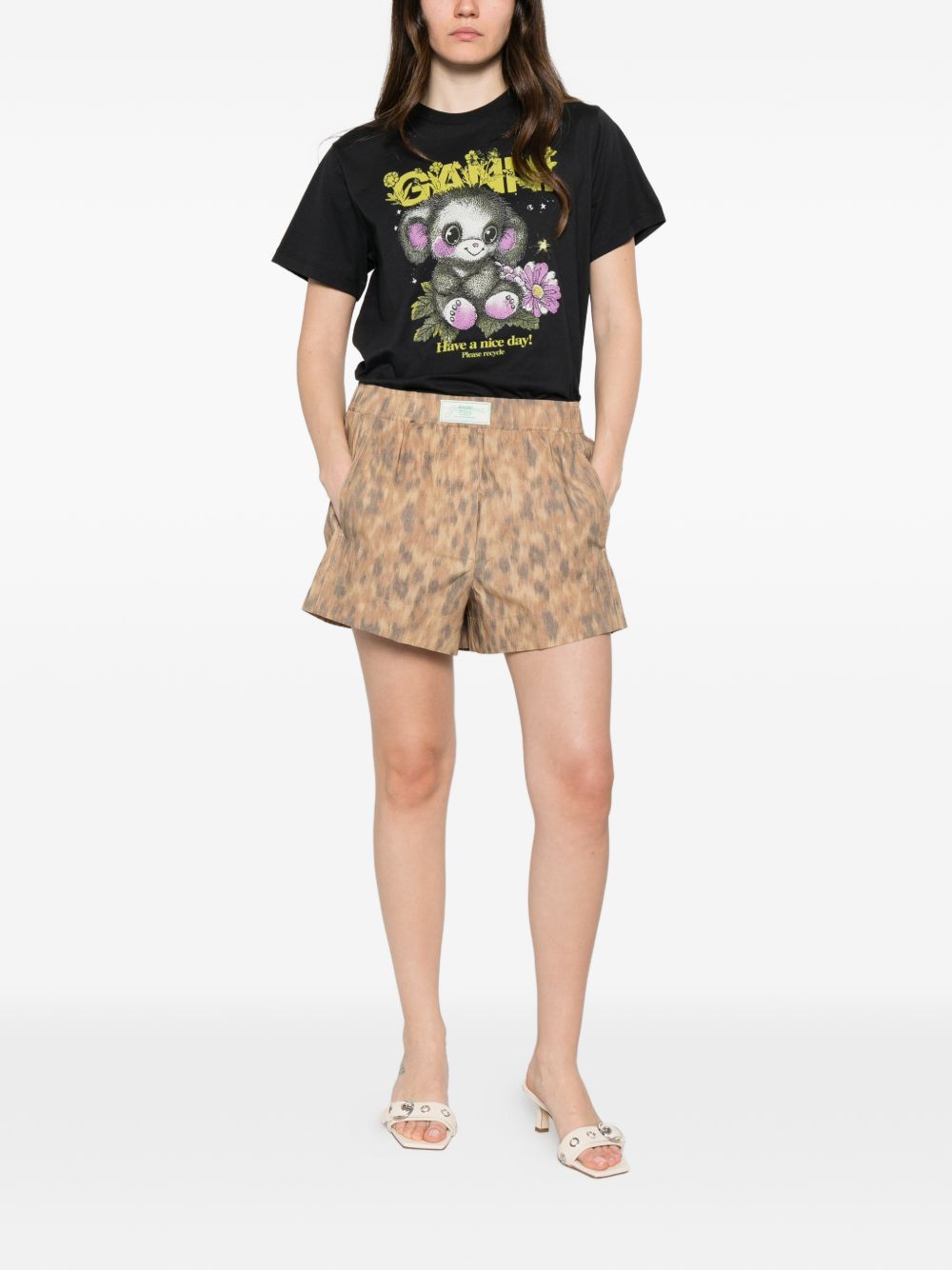Ganni Printed cotton shorts