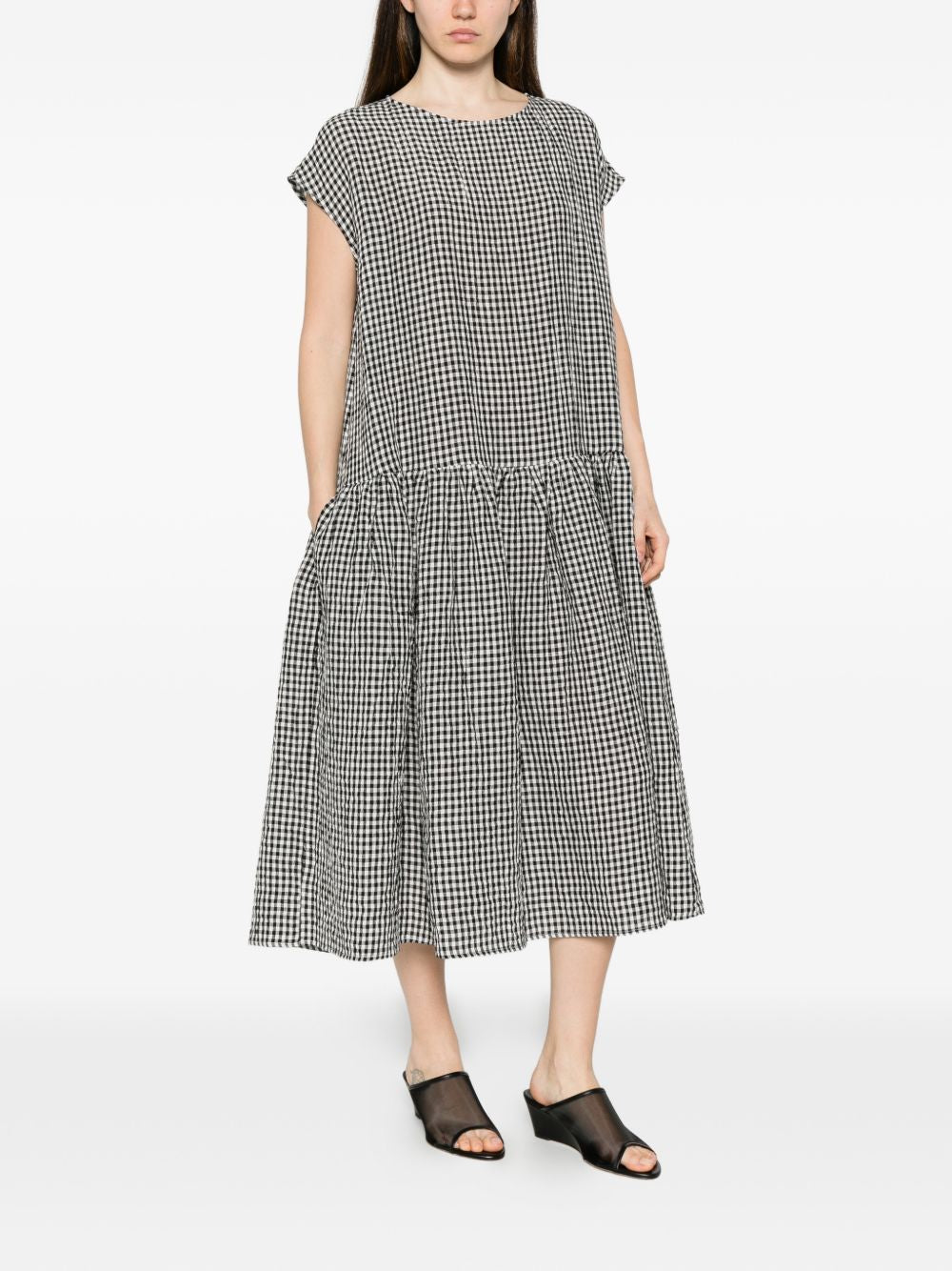 Apuntob Checked Cotton Midi Dress