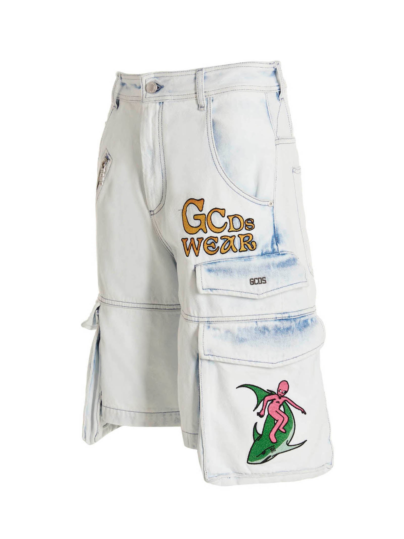Gcds Bleached Embroidered Ultracargo Bermuda Shorts