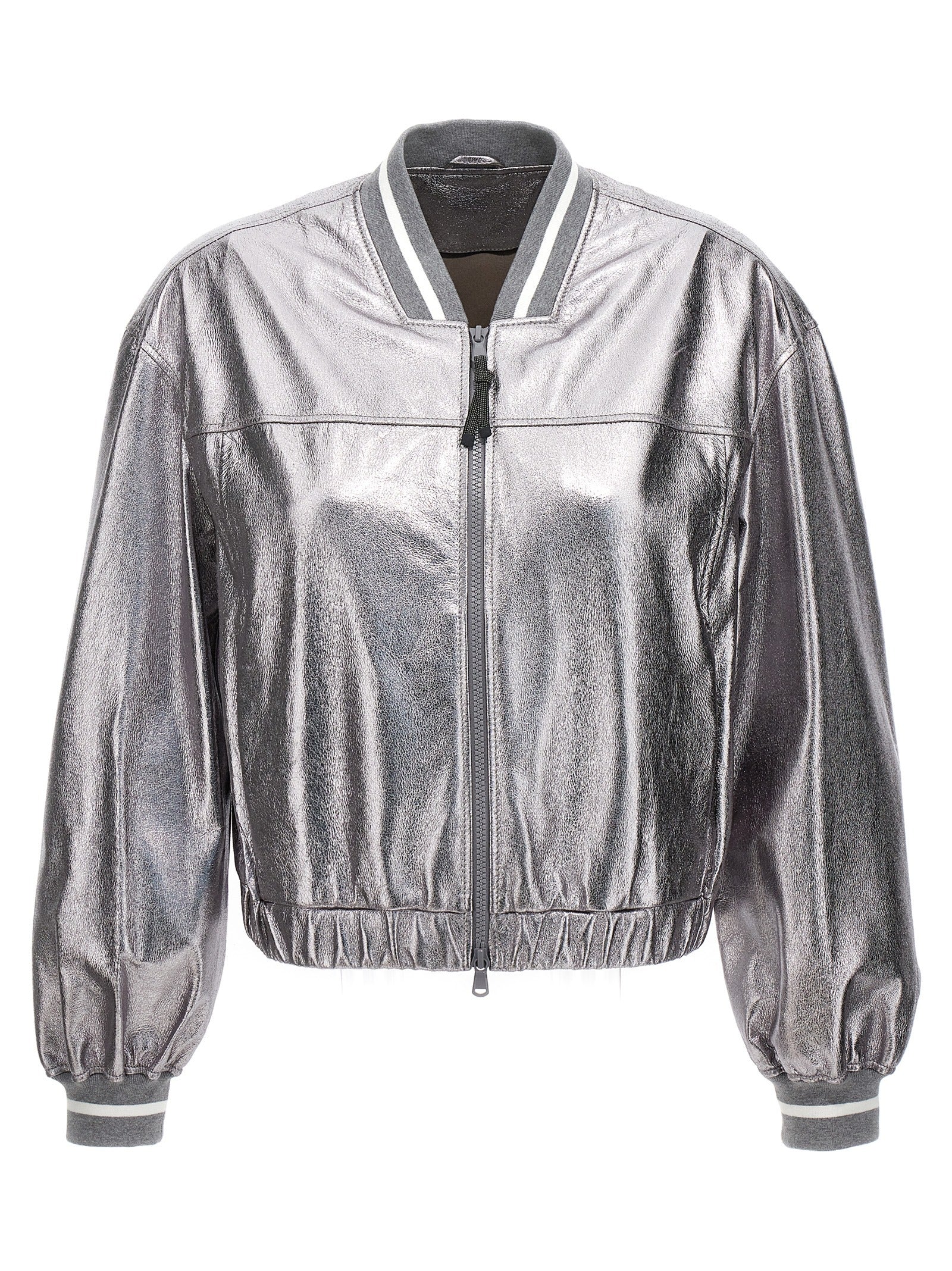 Brunello Cucinelli Laminated Leather Bomber Jacket