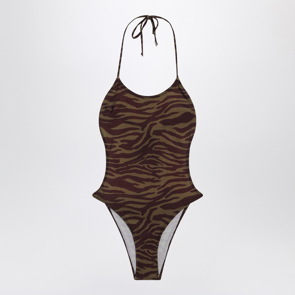 The Attico Zebra one-piece swimsuit in khaki/brown