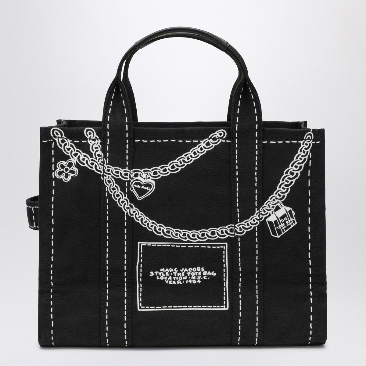 Marc Jacobs The Small Tote Bag nera in canvas with designs