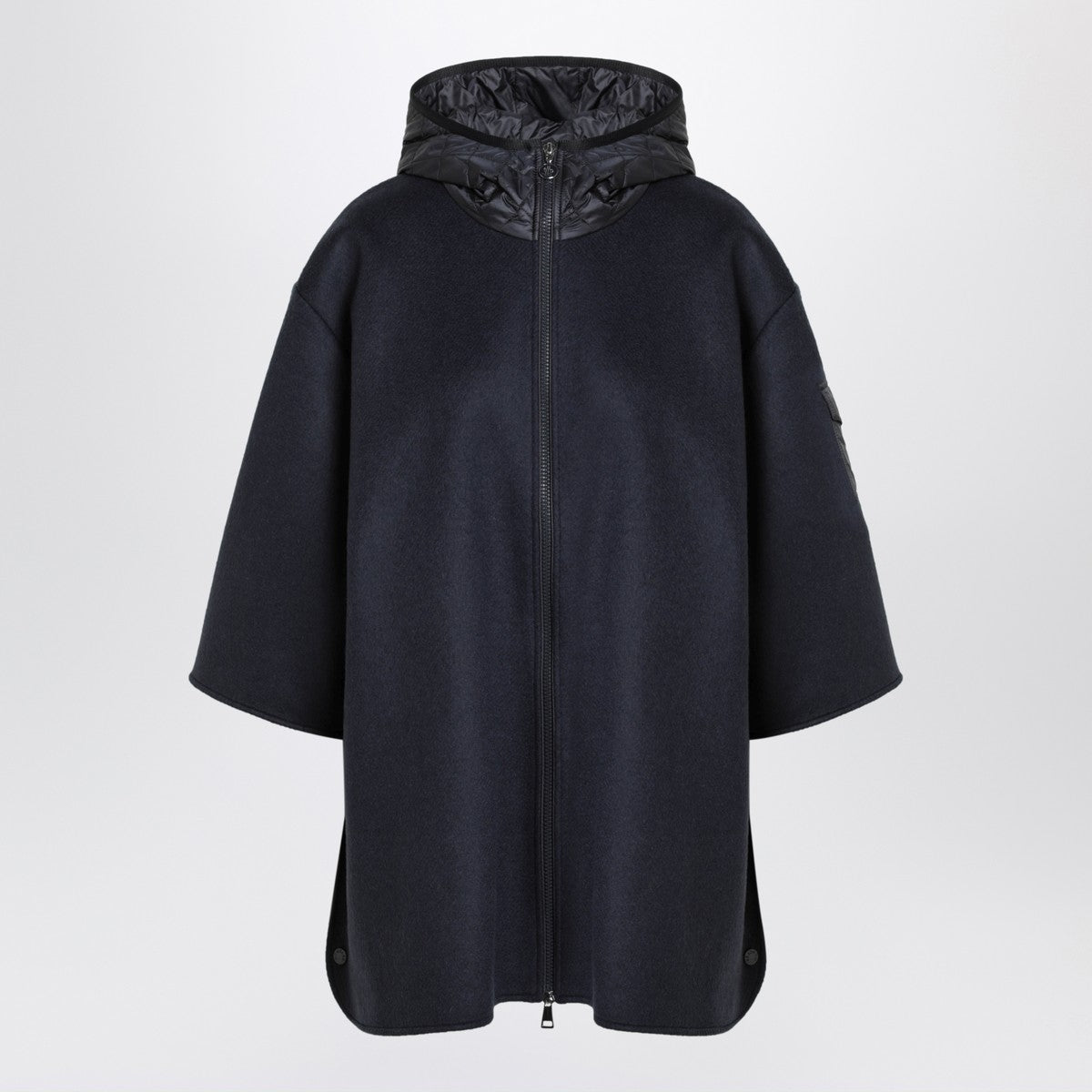 Moncler Blue wool blend cape with zip and hood