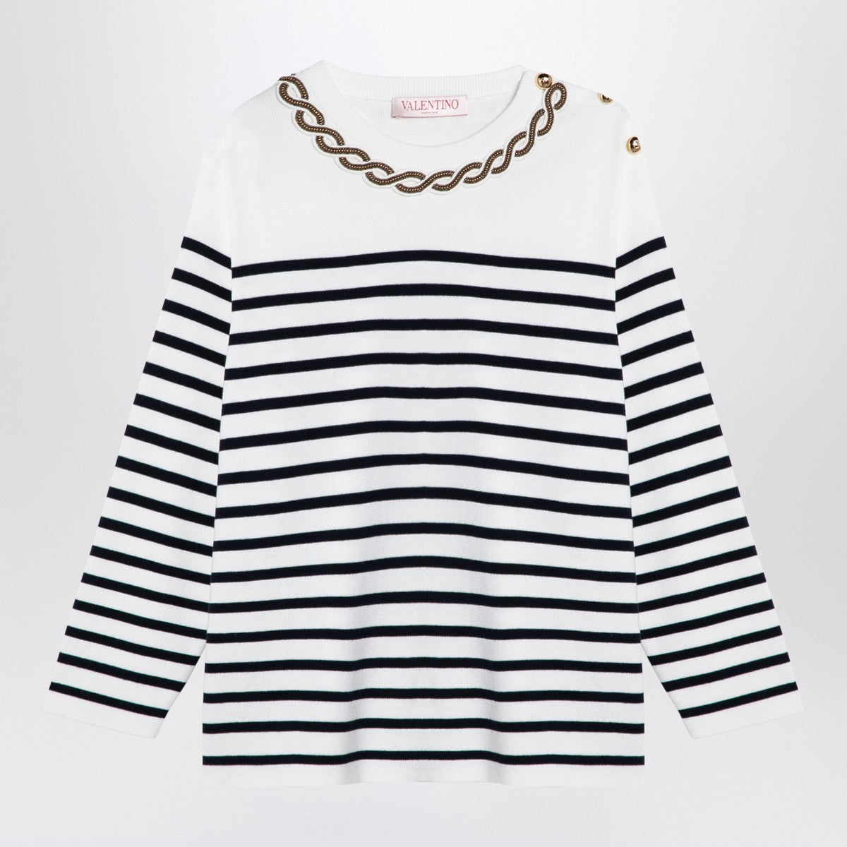 Valentino Ivory/navy striped jersey with embroidery