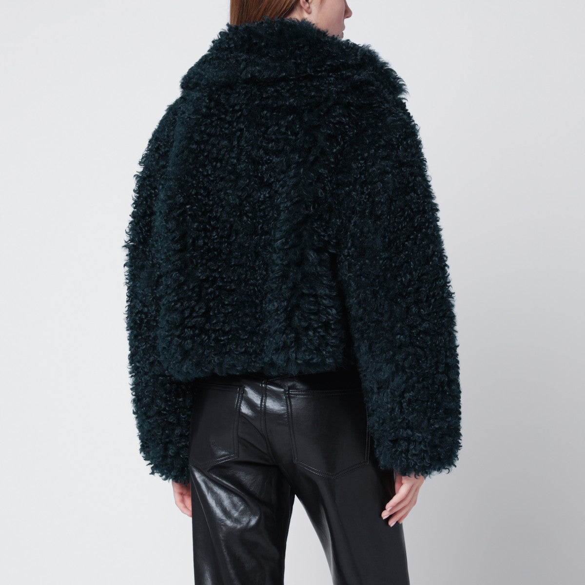 STAND STUDIO Petrol green short faux-fur jacket