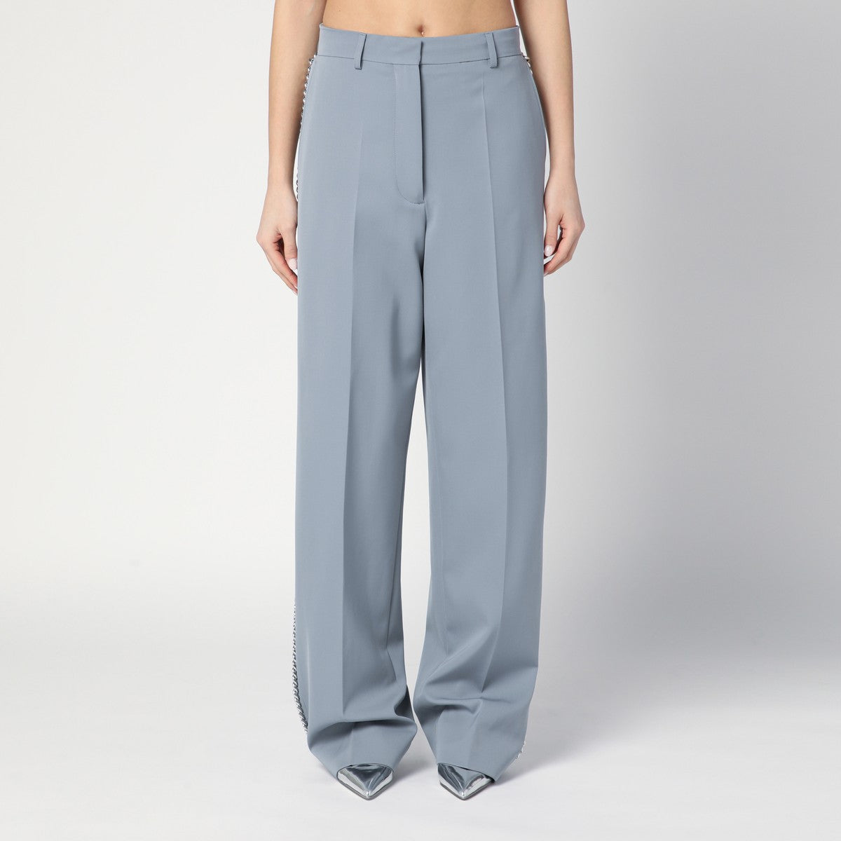 Stella McCartney Wide-leg light grey Falabella pants with chain