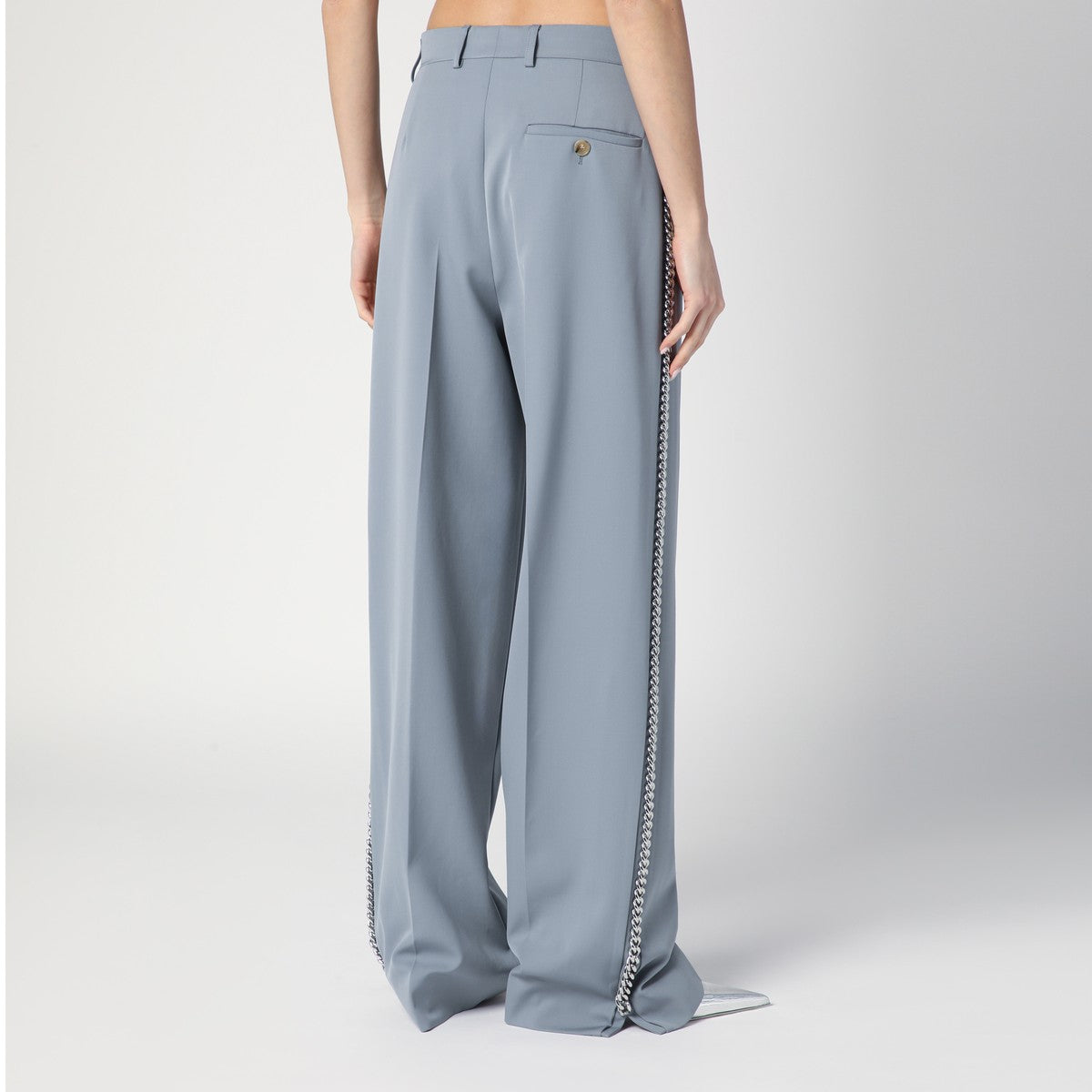 Stella McCartney Wide-leg light grey Falabella pants with chain