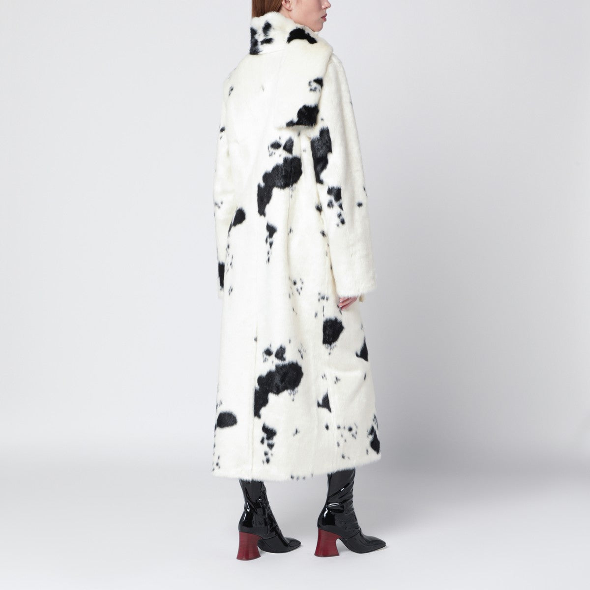STAND STUDIO Double-breasted faux-fur coat with cow pattern