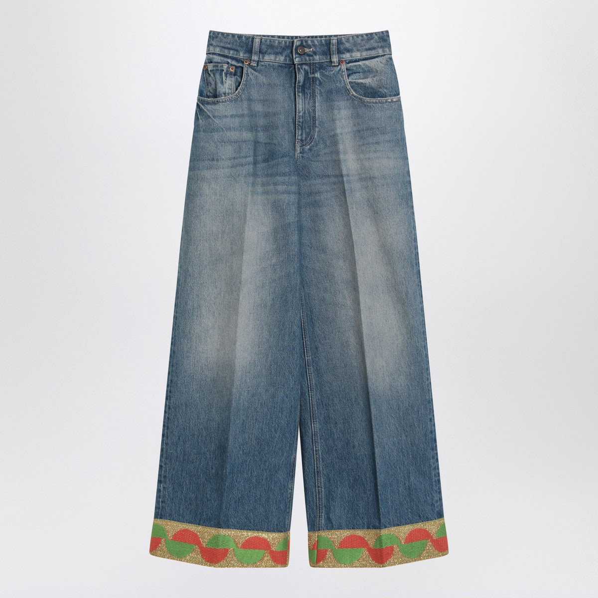 Valentino Blue washed jeans with jacquard bottoms