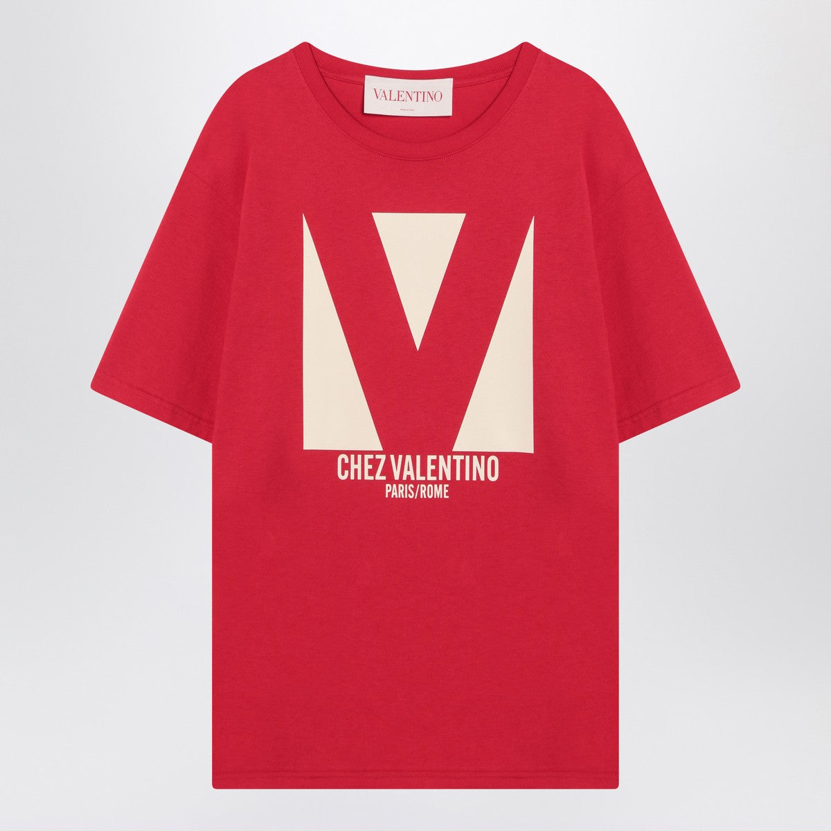 Red T-shirt with Chez Valentino print