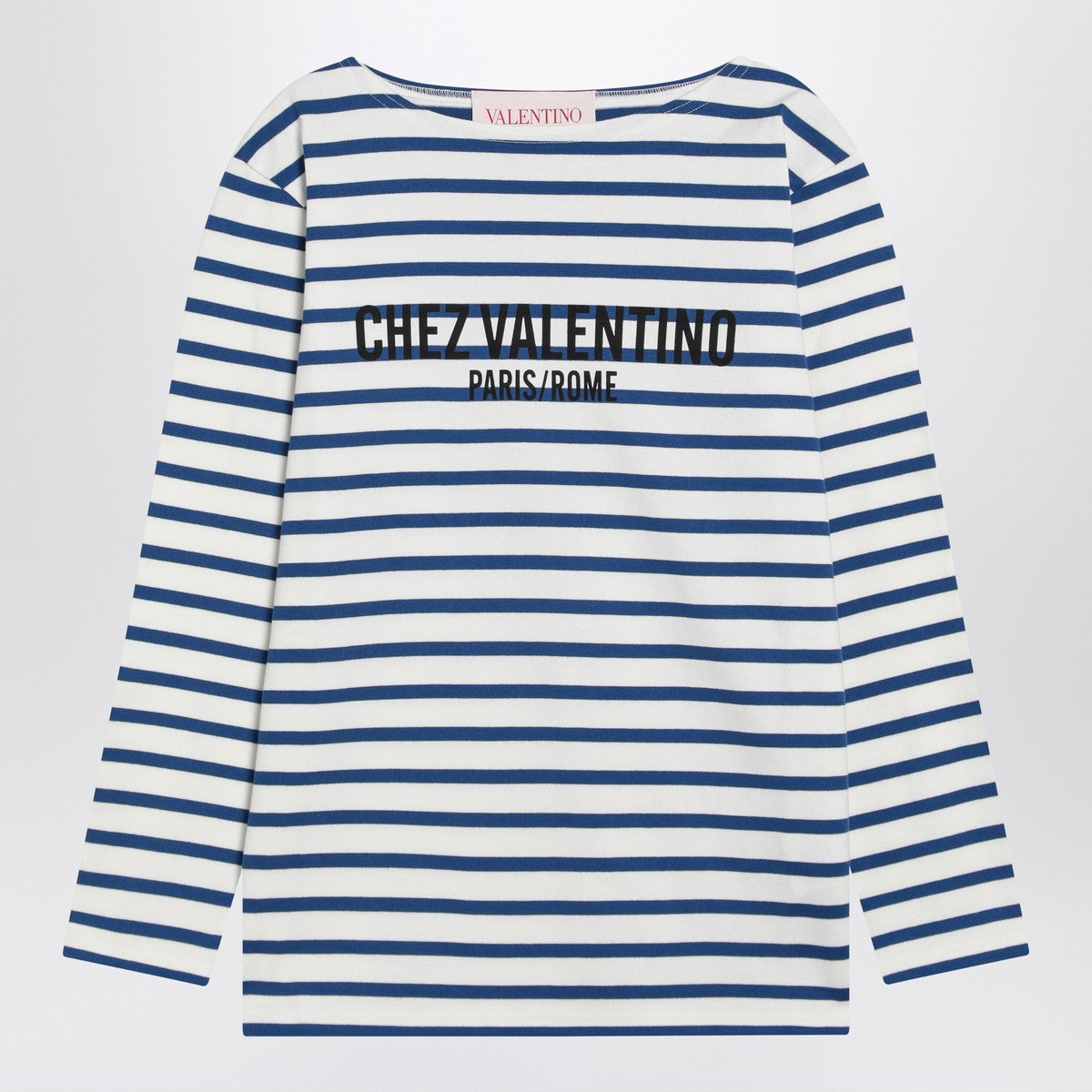 Ivory t-shirt with blue stripes Chez Valentino